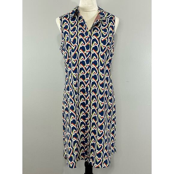 CAbi 5370 Amour Hola Collection Blue Interlocking Hearts Shirt Dress Sz S - Picture 2 of 11